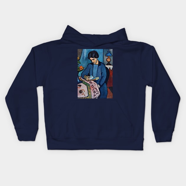 August Macke Art Titled Woman Reading Kids Hoodie by booksnbobs